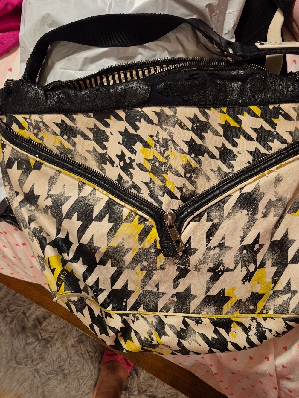 L.A.M.B. Black, White & Yellow Houndstooth Shoulder Bag